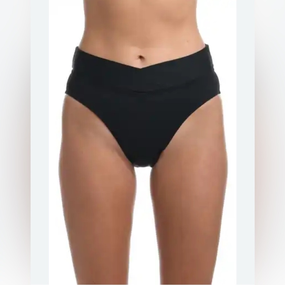 LA BLANCA Island Goddess Crossover Front High Waist Cheeky Bottom Black 16.  NWT